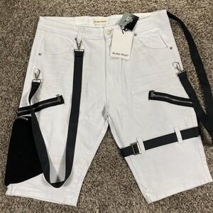Blind Trust Black With White Strap Distressed Jeans Denim MEN Shorts New 40